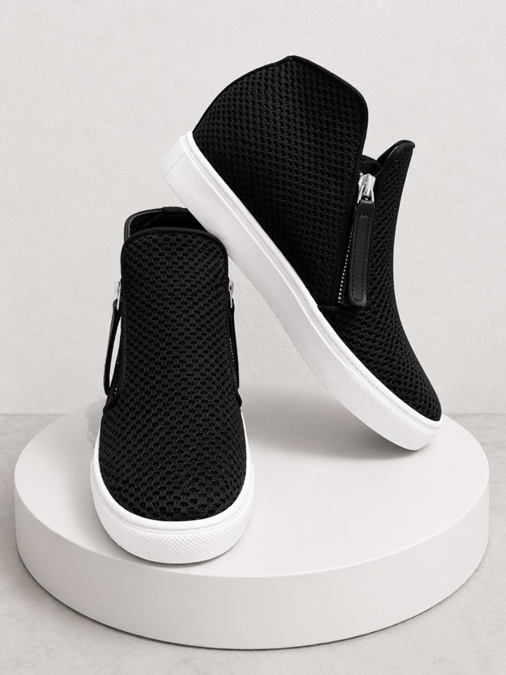 Steve Madden Hidden Wedge Sneakers Black Mesh High Top Double Zip Size 7